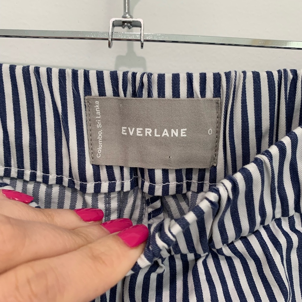 Everlane Size 0 The Easy Short Stripe Cotton Twill Pull On Blue White